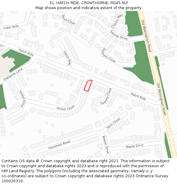 31, HATCH RIDE, CROWTHORNE, RG45 6LF: Location map and indicative extent of plot