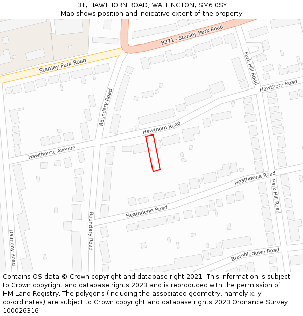 31, HAWTHORN ROAD, WALLINGTON, SM6 0SY: Location map and indicative extent of plot