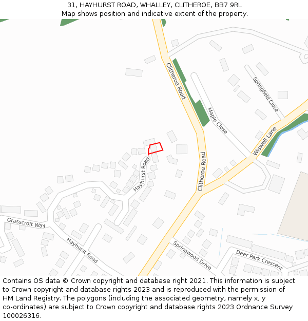 31, HAYHURST ROAD, WHALLEY, CLITHEROE, BB7 9RL: Location map and indicative extent of plot