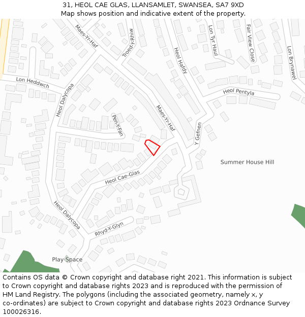 31, HEOL CAE GLAS, LLANSAMLET, SWANSEA, SA7 9XD: Location map and indicative extent of plot