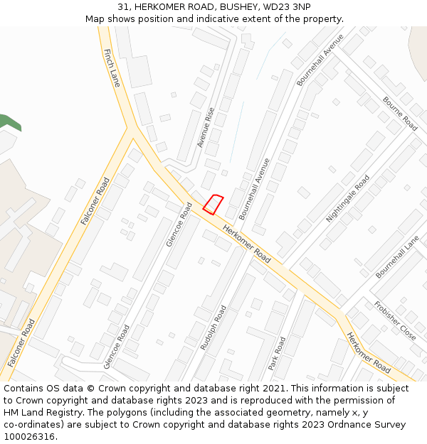 31, HERKOMER ROAD, BUSHEY, WD23 3NP: Location map and indicative extent of plot