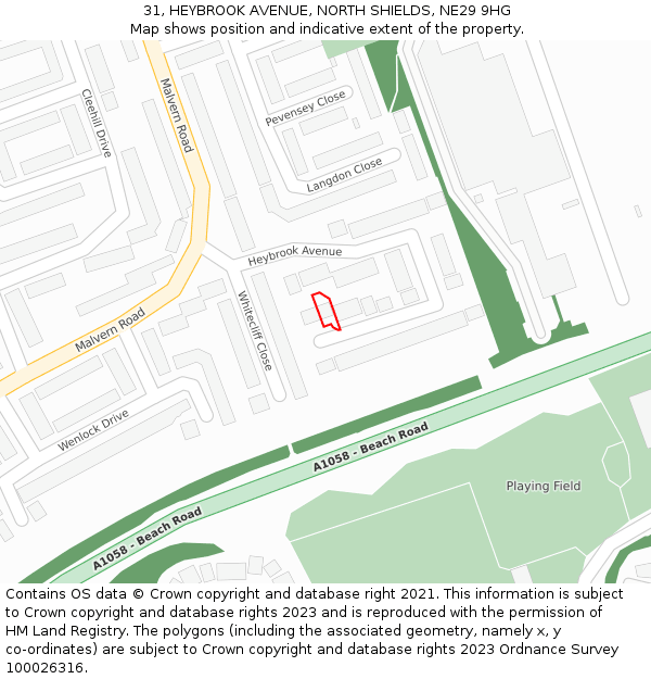 31, HEYBROOK AVENUE, NORTH SHIELDS, NE29 9HG: Location map and indicative extent of plot