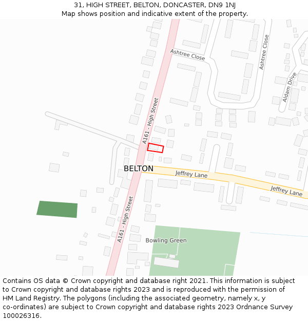 31, HIGH STREET, BELTON, DONCASTER, DN9 1NJ: Location map and indicative extent of plot