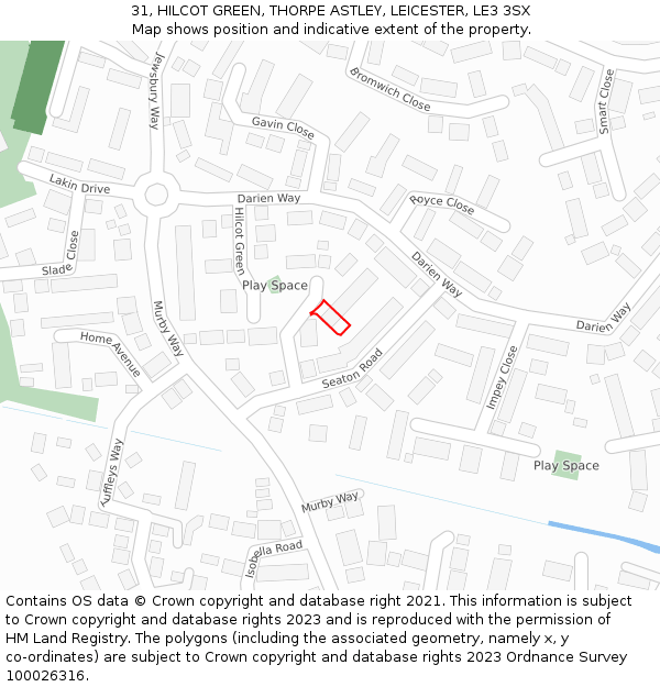 31, HILCOT GREEN, THORPE ASTLEY, LEICESTER, LE3 3SX: Location map and indicative extent of plot