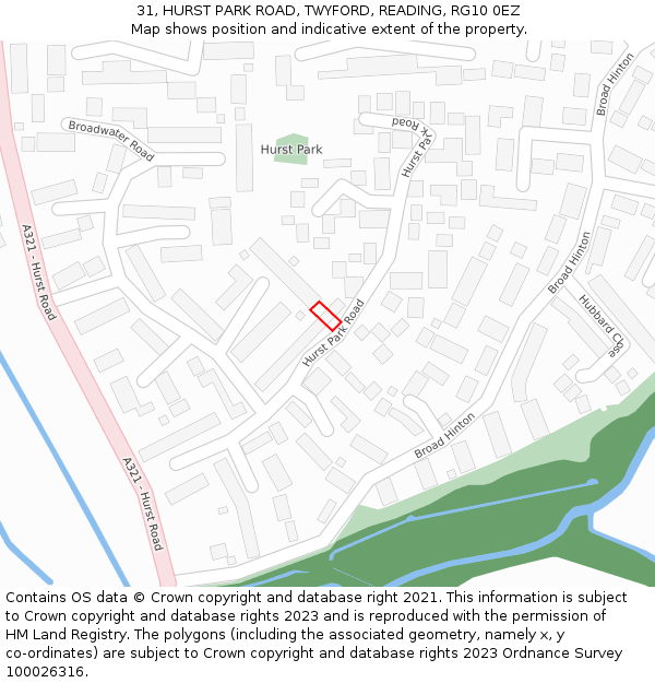 31, HURST PARK ROAD, TWYFORD, READING, RG10 0EZ: Location map and indicative extent of plot