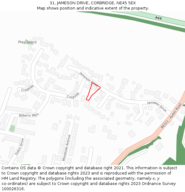 31, JAMESON DRIVE, CORBRIDGE, NE45 5EX: Location map and indicative extent of plot