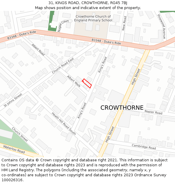 31, KINGS ROAD, CROWTHORNE, RG45 7BJ: Location map and indicative extent of plot