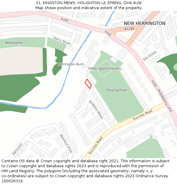 31, KINGSTON MEWS, HOUGHTON LE SPRING, DH4 4UW: Location map and indicative extent of plot