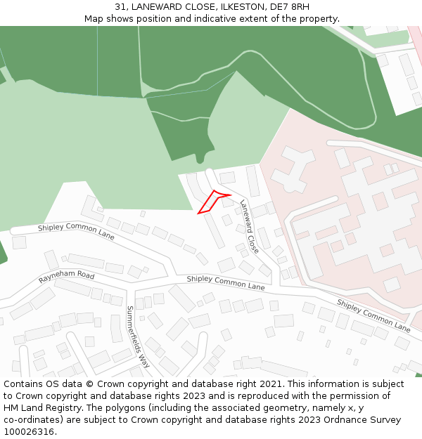 31, LANEWARD CLOSE, ILKESTON, DE7 8RH: Location map and indicative extent of plot