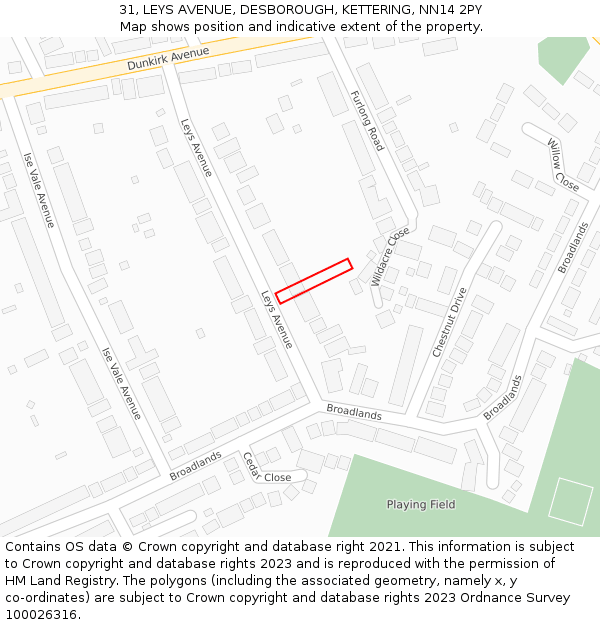 31, LEYS AVENUE, DESBOROUGH, KETTERING, NN14 2PY: Location map and indicative extent of plot