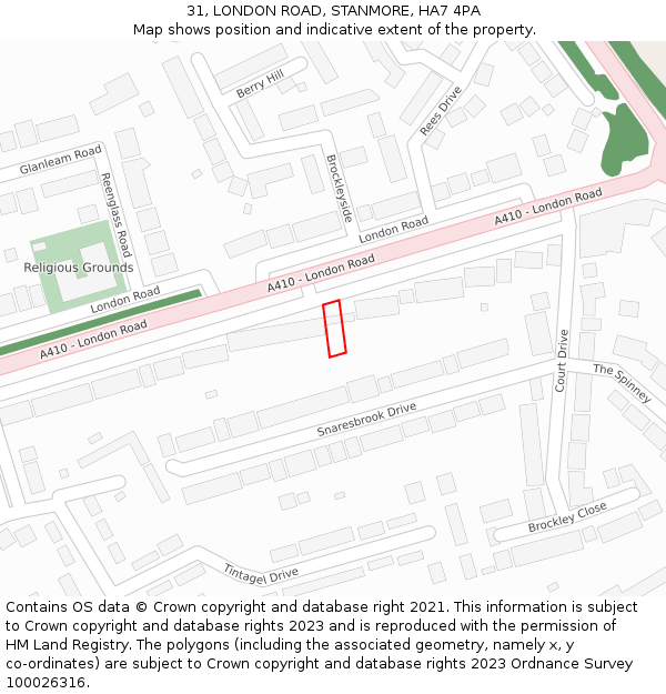 31, LONDON ROAD, STANMORE, HA7 4PA: Location map and indicative extent of plot