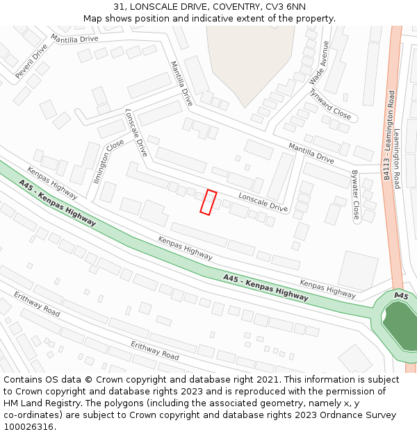 31, LONSCALE DRIVE, COVENTRY, CV3 6NN: Location map and indicative extent of plot