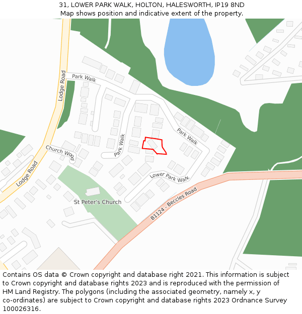 31, LOWER PARK WALK, HOLTON, HALESWORTH, IP19 8ND: Location map and indicative extent of plot