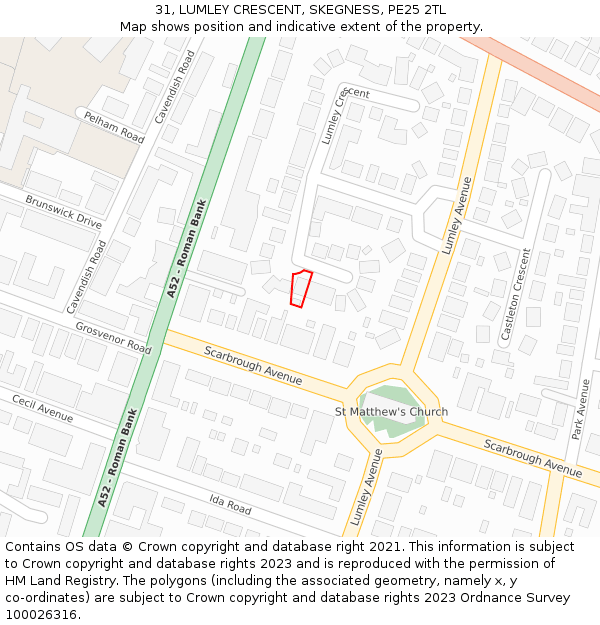 31, LUMLEY CRESCENT, SKEGNESS, PE25 2TL: Location map and indicative extent of plot