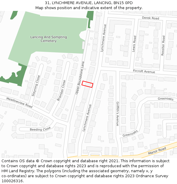 31, LYNCHMERE AVENUE, LANCING, BN15 0PD: Location map and indicative extent of plot