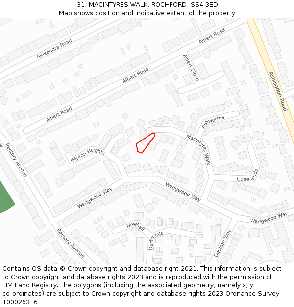 31, MACINTYRES WALK, ROCHFORD, SS4 3ED: Location map and indicative extent of plot