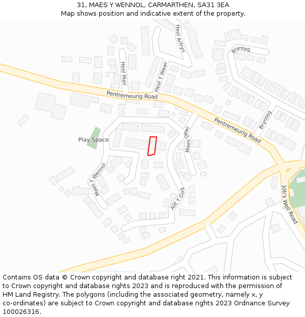 31, MAES Y WENNOL, CARMARTHEN, SA31 3EA: Location map and indicative extent of plot