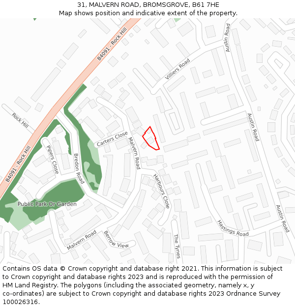 31, MALVERN ROAD, BROMSGROVE, B61 7HE: Location map and indicative extent of plot