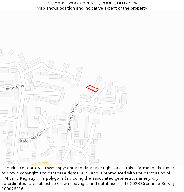 31, MARSHWOOD AVENUE, POOLE, BH17 9EW: Location map and indicative extent of plot