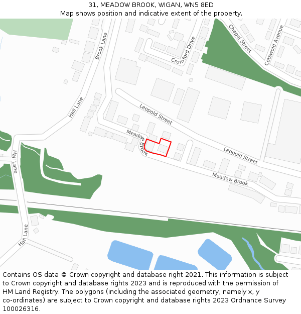 31, MEADOW BROOK, WIGAN, WN5 8ED: Location map and indicative extent of plot