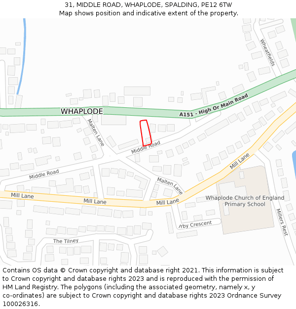 31, MIDDLE ROAD, WHAPLODE, SPALDING, PE12 6TW: Location map and indicative extent of plot