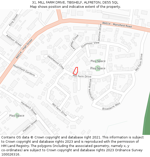 31, MILL FARM DRIVE, TIBSHELF, ALFRETON, DE55 5QL: Location map and indicative extent of plot