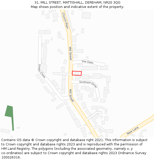 31, MILL STREET, MATTISHALL, DEREHAM, NR20 3QG: Location map and indicative extent of plot