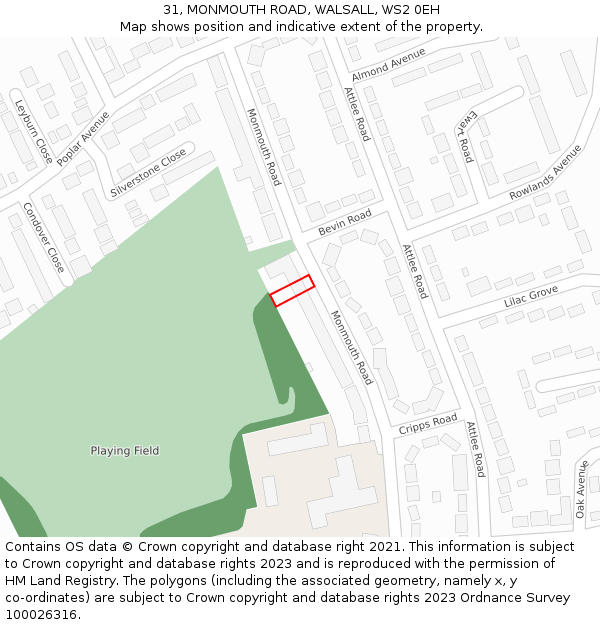 31, MONMOUTH ROAD, WALSALL, WS2 0EH: Location map and indicative extent of plot