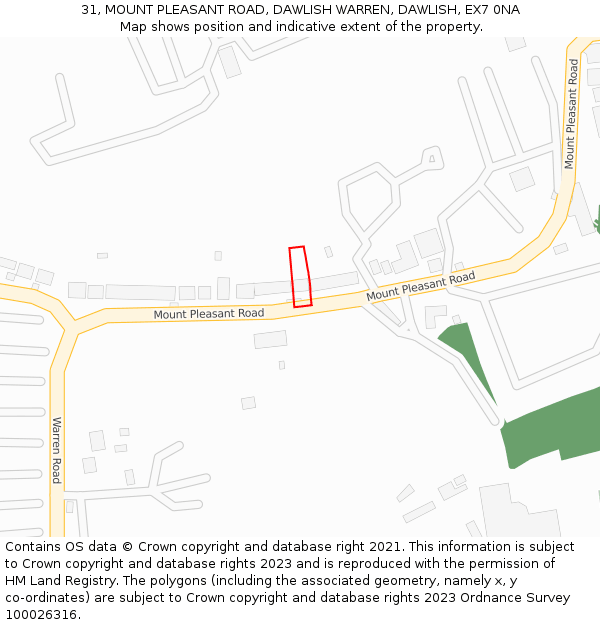 31, MOUNT PLEASANT ROAD, DAWLISH WARREN, DAWLISH, EX7 0NA: Location map and indicative extent of plot