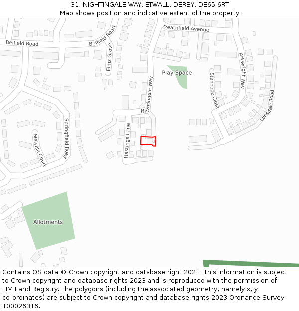 31, NIGHTINGALE WAY, ETWALL, DERBY, DE65 6RT: Location map and indicative extent of plot