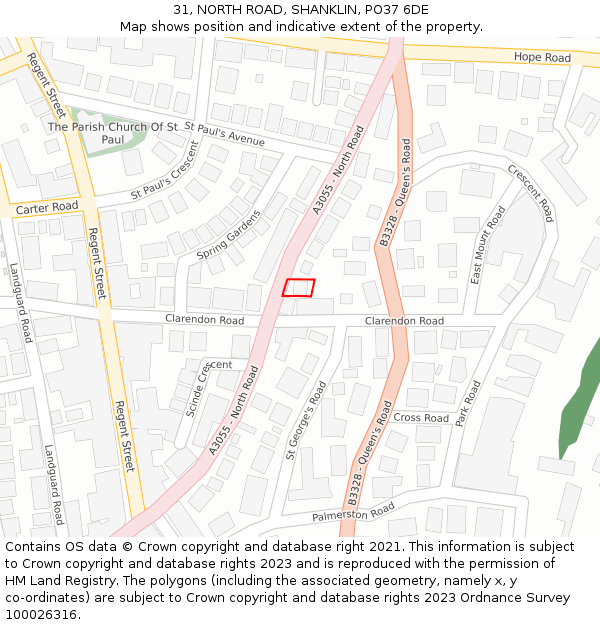 31, NORTH ROAD, SHANKLIN, PO37 6DE: Location map and indicative extent of plot