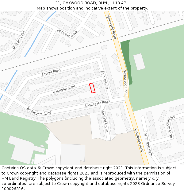 31, OAKWOOD ROAD, RHYL, LL18 4BH: Location map and indicative extent of plot