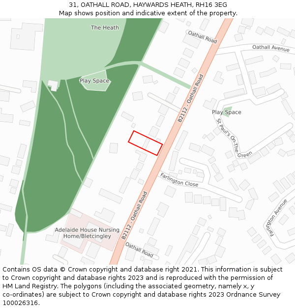 31, OATHALL ROAD, HAYWARDS HEATH, RH16 3EG: Location map and indicative extent of plot