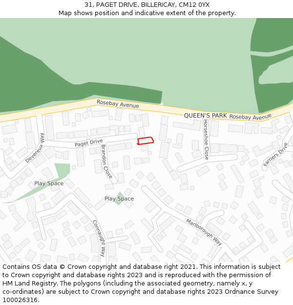 31, PAGET DRIVE, BILLERICAY, CM12 0YX: Location map and indicative extent of plot