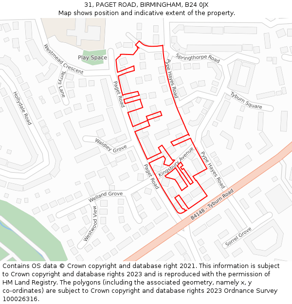 31, PAGET ROAD, BIRMINGHAM, B24 0JX: Location map and indicative extent of plot