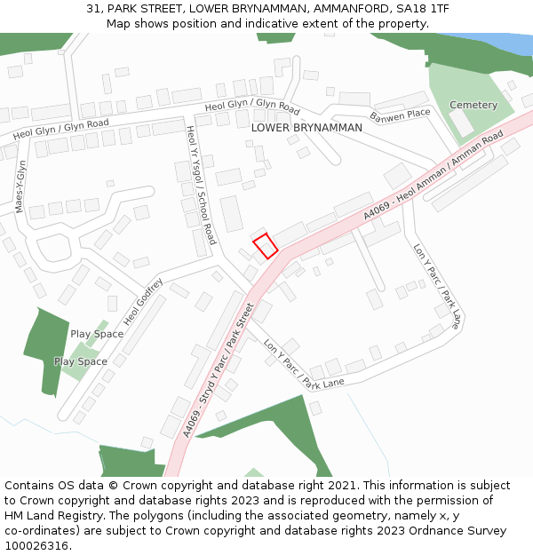 31, PARK STREET, LOWER BRYNAMMAN, AMMANFORD, SA18 1TF: Location map and indicative extent of plot