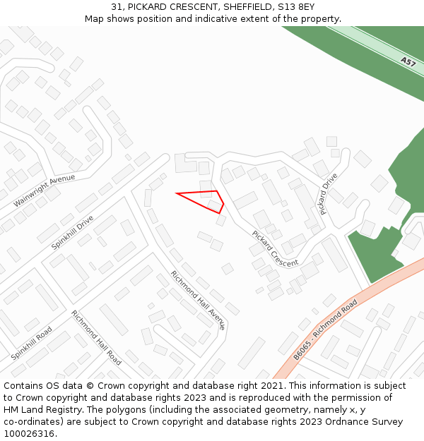 31, PICKARD CRESCENT, SHEFFIELD, S13 8EY: Location map and indicative extent of plot