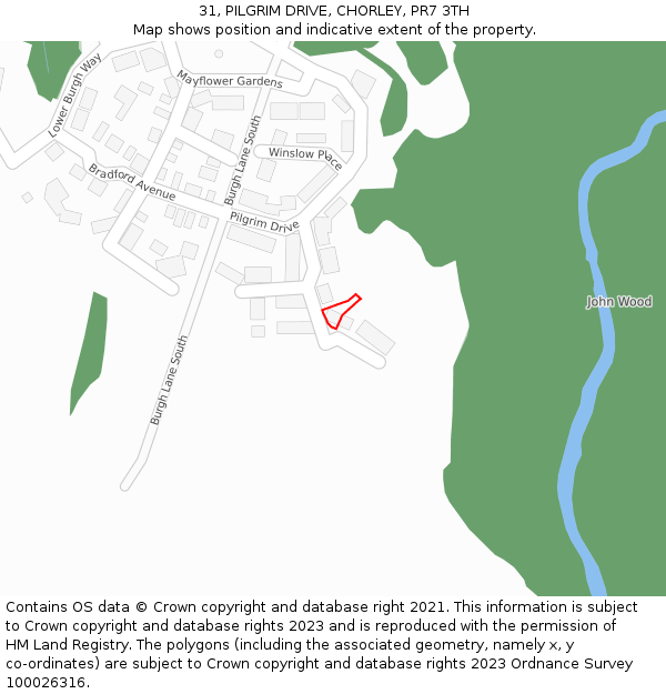 31, PILGRIM DRIVE, CHORLEY, PR7 3TH: Location map and indicative extent of plot