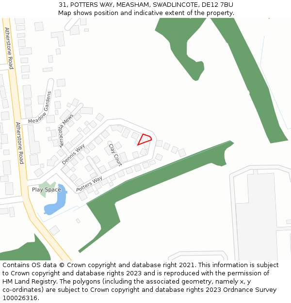 31, POTTERS WAY, MEASHAM, SWADLINCOTE, DE12 7BU: Location map and indicative extent of plot