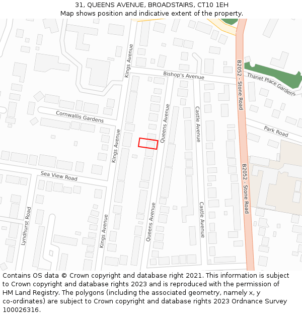 31, QUEENS AVENUE, BROADSTAIRS, CT10 1EH: Location map and indicative extent of plot