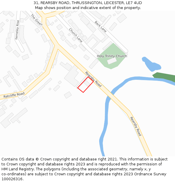 31, REARSBY ROAD, THRUSSINGTON, LEICESTER, LE7 4UD: Location map and indicative extent of plot