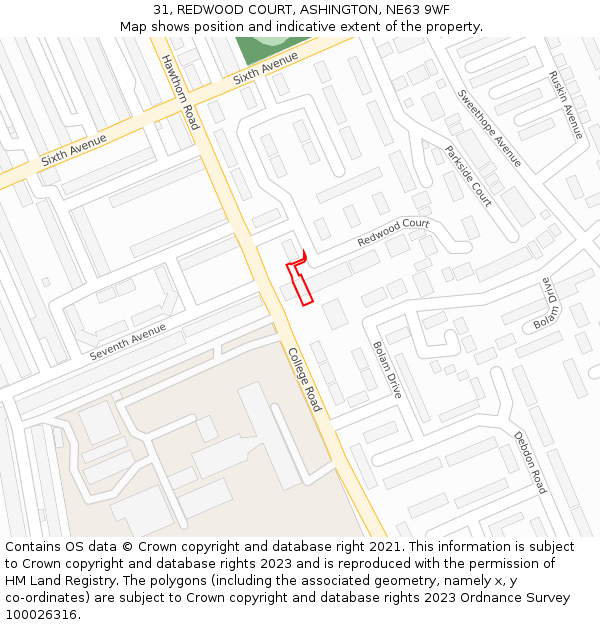 31, REDWOOD COURT, ASHINGTON, NE63 9WF: Location map and indicative extent of plot