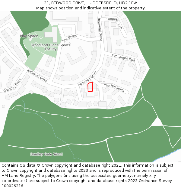 31, REDWOOD DRIVE, HUDDERSFIELD, HD2 1PW: Location map and indicative extent of plot