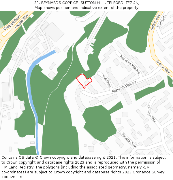 31, REYNARDS COPPICE, SUTTON HILL, TELFORD, TF7 4NJ: Location map and indicative extent of plot