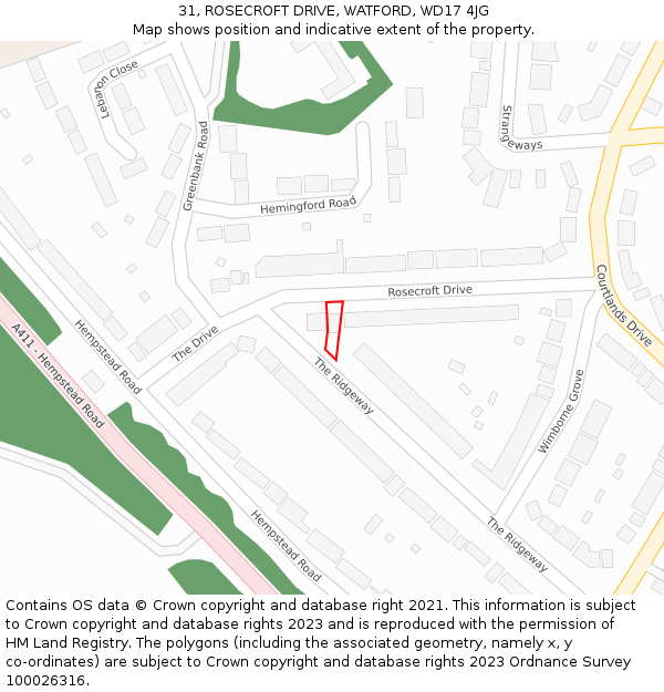 31, ROSECROFT DRIVE, WATFORD, WD17 4JG: Location map and indicative extent of plot