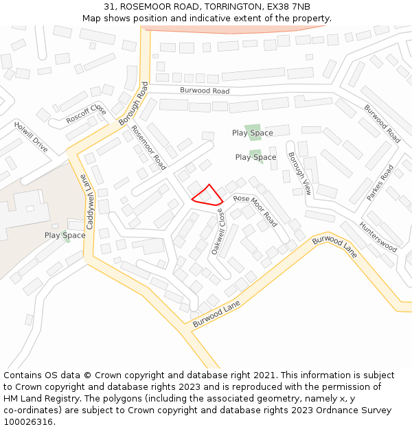 31, ROSEMOOR ROAD, TORRINGTON, EX38 7NB: Location map and indicative extent of plot