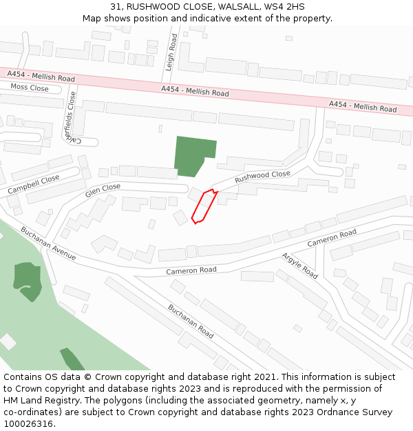 31, RUSHWOOD CLOSE, WALSALL, WS4 2HS: Location map and indicative extent of plot