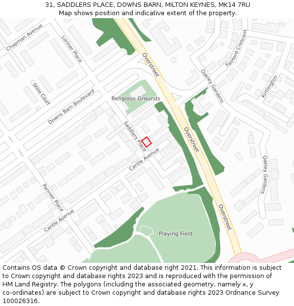 31, SADDLERS PLACE, DOWNS BARN, MILTON KEYNES, MK14 7RU: Location map and indicative extent of plot