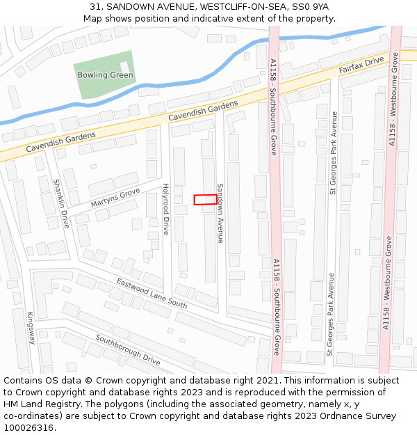 31, SANDOWN AVENUE, WESTCLIFF-ON-SEA, SS0 9YA: Location map and indicative extent of plot