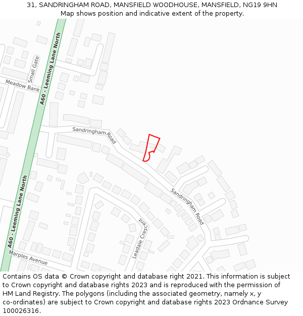 31, SANDRINGHAM ROAD, MANSFIELD WOODHOUSE, MANSFIELD, NG19 9HN: Location map and indicative extent of plot